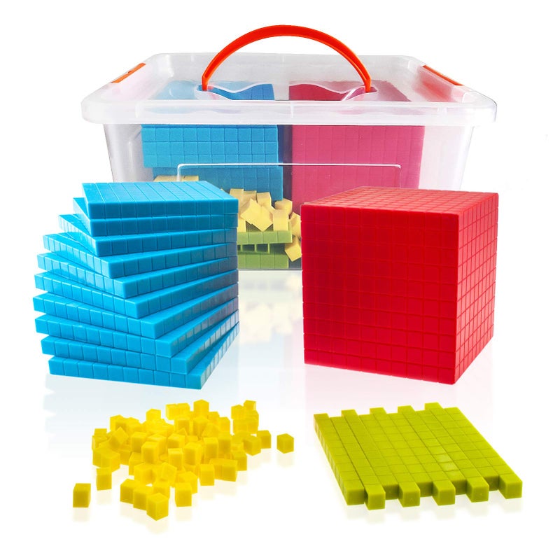 Doloowee Base Ten Blocks Set - 121PCs Base 10 Set Learning Math Manipulative Teach Kids Volume  Place Value and Number Concepts for Early Counting Math in School or Home - Image 1